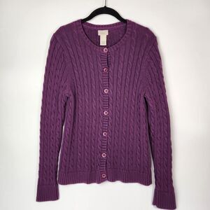 LL Bean Cardigan Sweater Women M Cable Knit Front Button Up Outdoors Urban Hiker